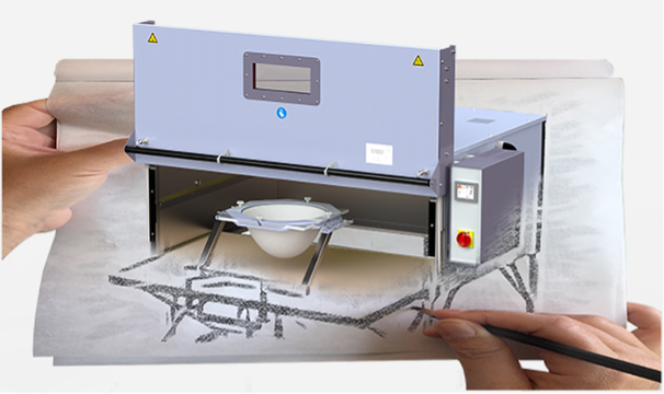 Infrarotofen der vierten Generation von Witzel Vacupress – Modell auf gezeichneter Werkbank