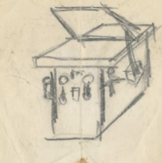 Handskizze des ersten selbstgebauten Vakuum-Tiefziehgeräts von 1970